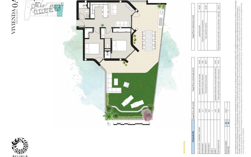 PLANTA BAJA DE 2 HABITACIONES CON 81M2 DE JARDÍN Y TERRAZA CON PARKIG Y TRASTERO